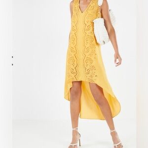 BCBGMaxAzria Taira Golden Yellow Sz S Sleeveless Eyelet Hi Lo Dress NWT Ret $268